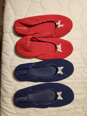 Victoria's Secret Red And Navy Blue Ballet Slippers Washable Good Condition Sz L